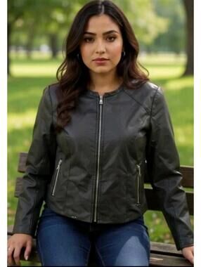 Pleather Faux leather Vegan Black Jacket Zip Up Me Jane Sz S Punk Rock Grunge